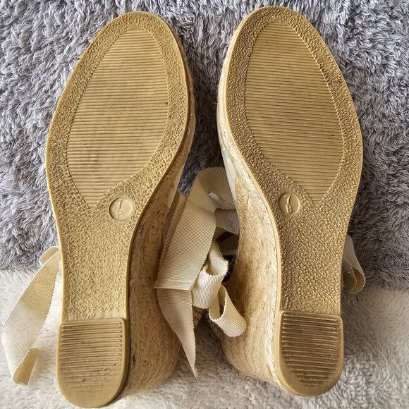 Coach Women Mindy Scribble Print Espadrille Wedge Heels Size 7M Beige Ankle‎ Tie - Picture 5 of 6